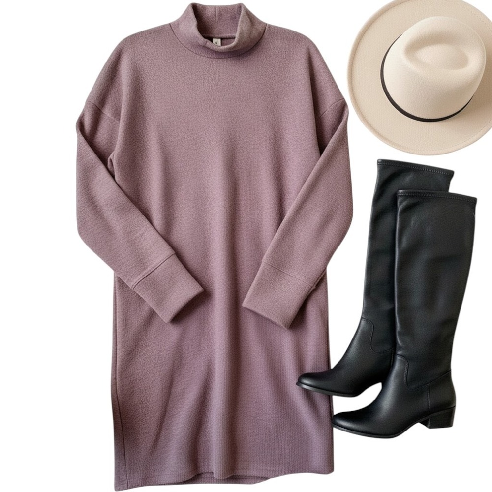Abercrombie‎ & Fitch Sweater Dress Medium Tall Mauve Mock Neck Knit  Minimalist